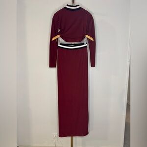Burgundy Long Sleeve Crop Top & Maxi Dress Set